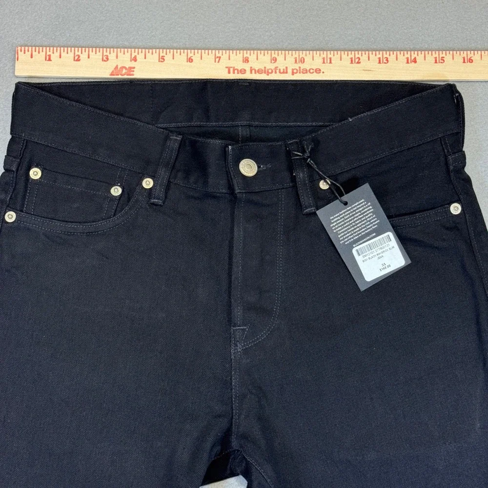 BUCK MASON Black Maverick Slim Jeans Mens 31x28 Tagged 31x34 Button Fly $148